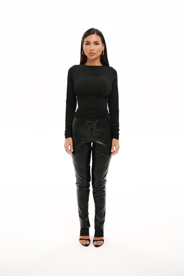 LA skinny leather lace-up pants