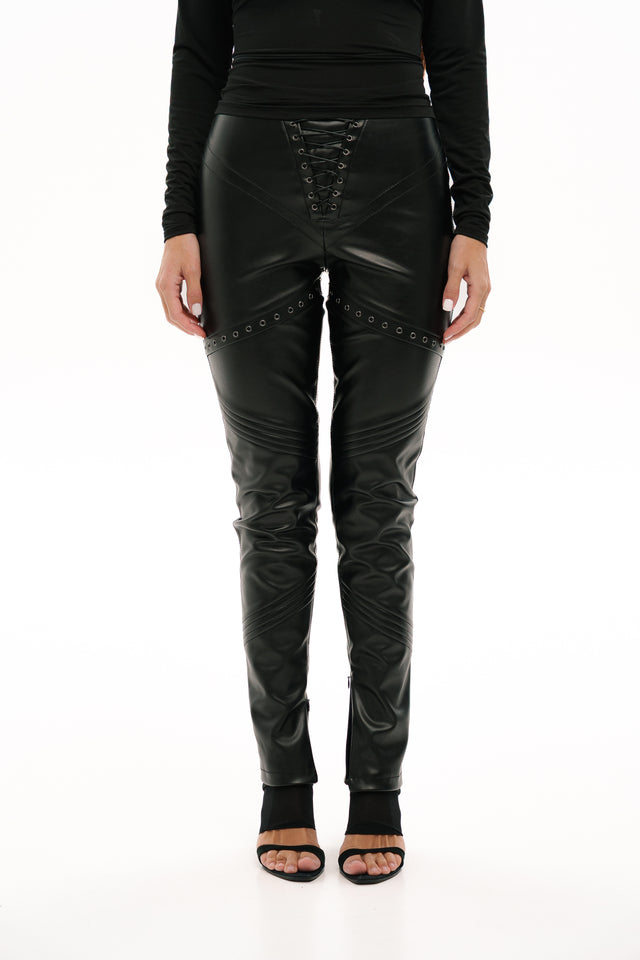 LA skinny leather lace-up pants